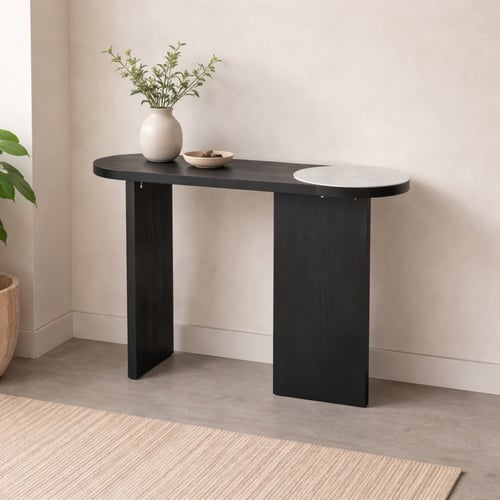 كونسول أنيق بتصميم عصري وبسيط، يجمع بين الخشب والل...