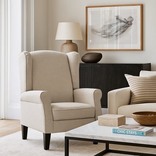 كرسي انتيكا بلون حيادي بتصميق انيق وعملي