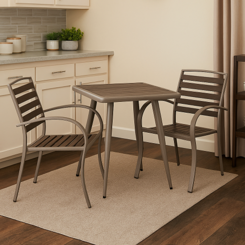 طقم جلسة خارجية - كرسيين وطاولة - لون بني