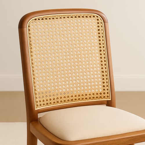 كرسي خشبي بتصميم كلاسيكي وظهر من القش، يضفي لمسة د...