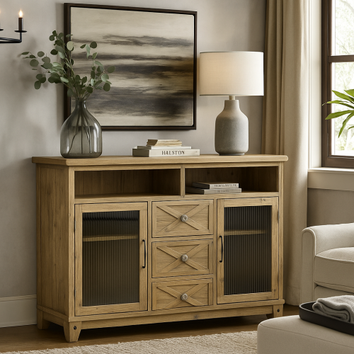 دولاب خشبي بتصميم ريفي أنيق مزود بثلاثة أدراج وأبو...