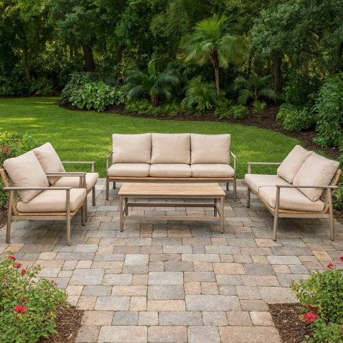 طقم جلسة خارجية أنيق 7 اشخاص بتصميم مع وسائد بيج م...