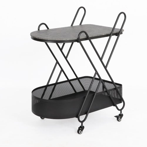 عربة تقديم عصرية بتصميم معدني متقاطع ورف خشبي علوي...