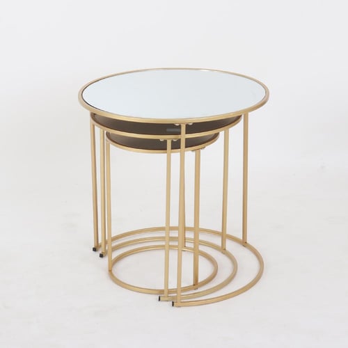 طقم طاولات خدمة - سطح مرايا - حواف وقاعدة ذهبية