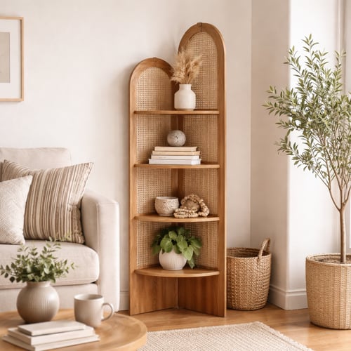 أرفف زاوية أنيقة بتصميم من الخشب الطبيعي مع لمسات...