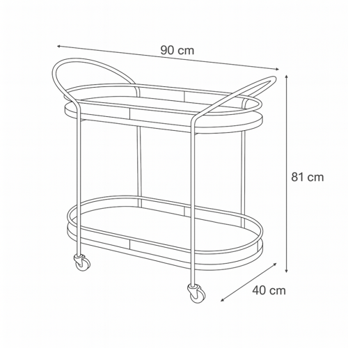 عربة تقديم ذهبي ذات سطحين زجاج