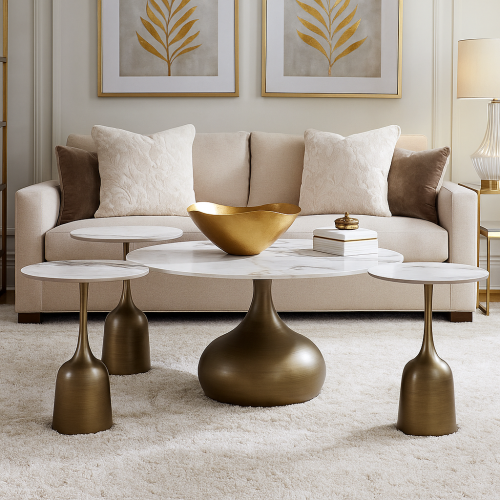 طقم طاولات فاخرة بتصميم رخامي 1+4