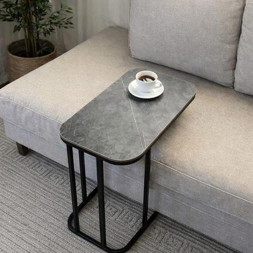 طاولة خدمة مفردة - سطح خشب فضي - قواعد معدن أسود