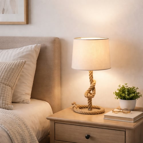 أباجورة طاولة بتصميم مميز بقاعدة على شكل حبل ملتف...