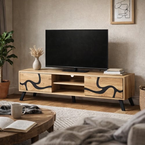 طاولة تلفزيون مستطيلة خشب ماليزي 160 سم - بيج واسو...