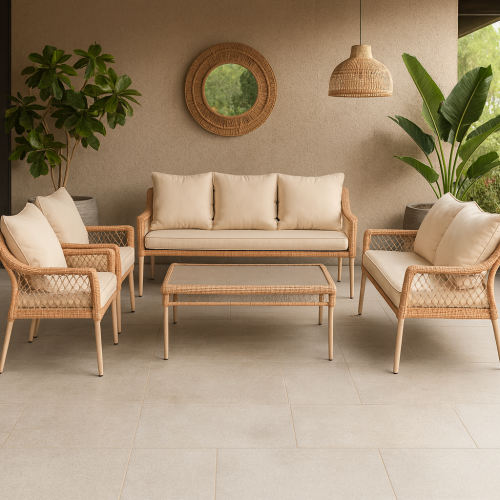 طقم جلسة خارجية أنيق 7 اشخاص بتصميم خيزران بلون طب...