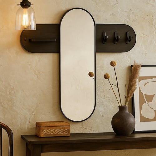 مرآة جدارية عصرية مع رف وعلّاقات تضيف تنظيمًا وأنا...