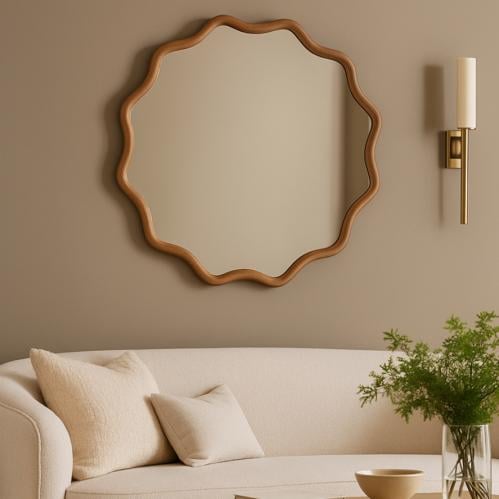 مرآة بإطار خشبي منحوت بتصميم كلاسيكي ناعم يضيف لمس...