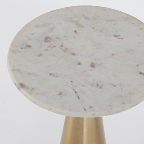 طاولة جانبية بسطح رخامي وقاعدة معدنية ذهبية