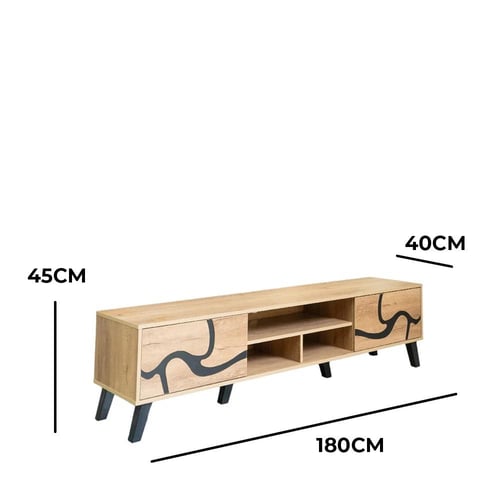 طاولة تلفزيون خشب ماليزي 180 سم - بيج واسود