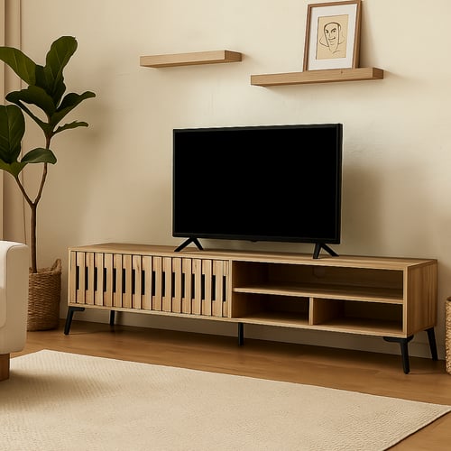 طاولة تلفزيون بطول 200 سم، تصميم خشبي عصري بواجهة...