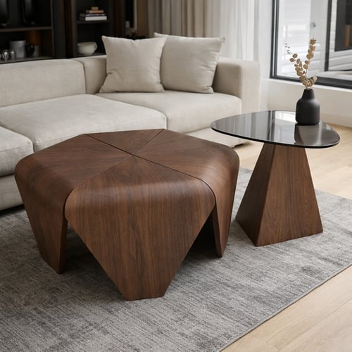 طقم طاولات تصميم هندسي جريء يبرز جمال الخطوط والزو...