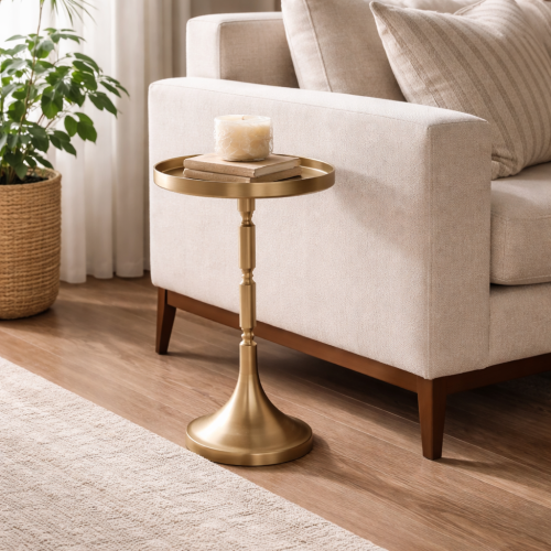 طاولة جانبية أنيقة بتصميم عصري فريد، بقاعدة ذهبية...