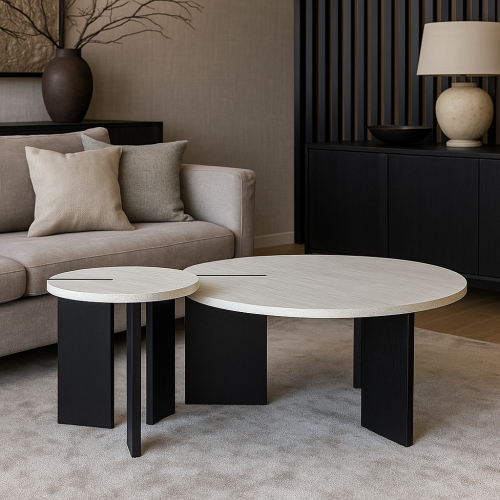 طقم طاولات عصري بتصميم أنيق يجمع بين السطح الخشبي...