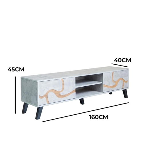 طاولة تلفزيون مستطيلة خشب ماليزي 160 سم - رمادي فا...