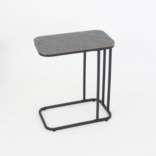 طاولة خدمة مفردة - سطح خشب فضي - قواعد معدن أسود