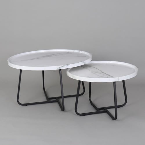 طقم طاولات قهوة وسط خشب أبيض - قواعد معدن