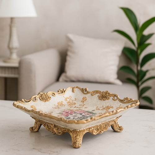 صحن ديكوري فاخر بتصميم كلاسيكي مزخرف ولمسات ذهبية...