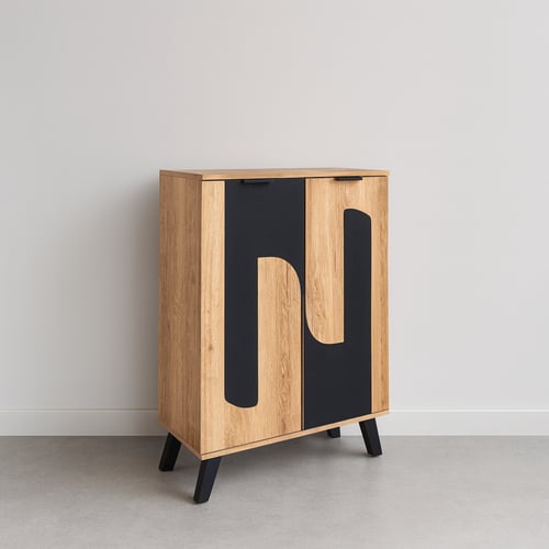 خزانة أحذية بابين خشب ماليزي - خشبي وأسود