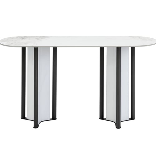 كونسول رخامي أبيض بأرجل سوداء ولمسة عصرية فاخرة.