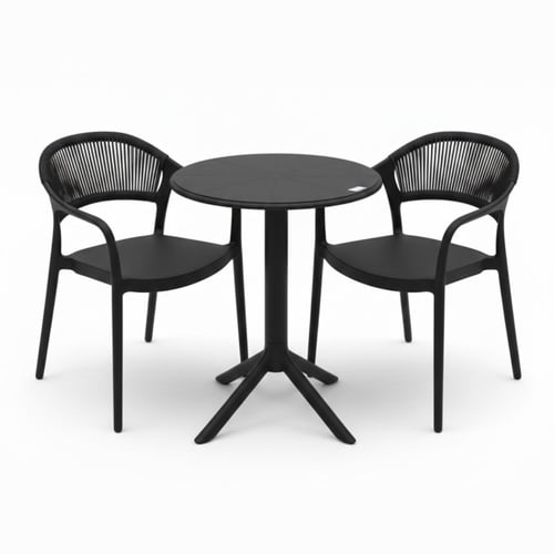 طاولة خارجية دائرية مع كرسيين بتصميم عصري، مصنوعة...