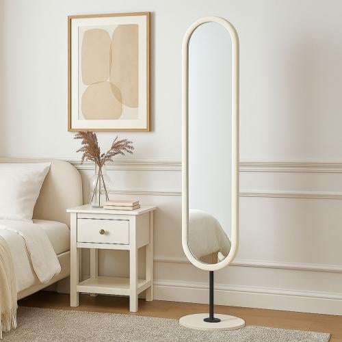 مرآة أرضية بإطار بيضاوي أنيق ولمسة عصرية، تضيف لمس...