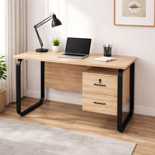 مكتب مكتبي بتصميم عصري أنيق باللون الرمادي يمنح مس...