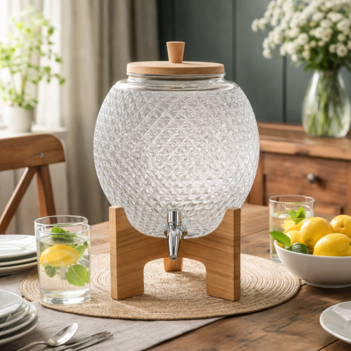 حامل تقديم مشروبات أنيق بنقش هندسي، مع غطاء وقاعدة...