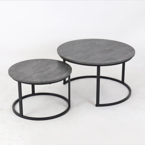 طقم طاولات خدمة أوربت - سطح دائري رمادي - قواعد مع...