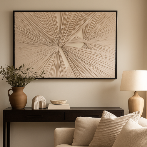 لوحة قماش - إطار خشي أسود - تصميم تجريدي متداخل