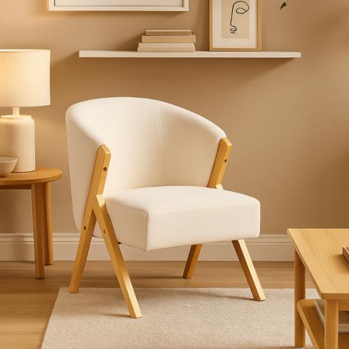 كرسي بوكليه أبيض - لمسات خشب طبيعي