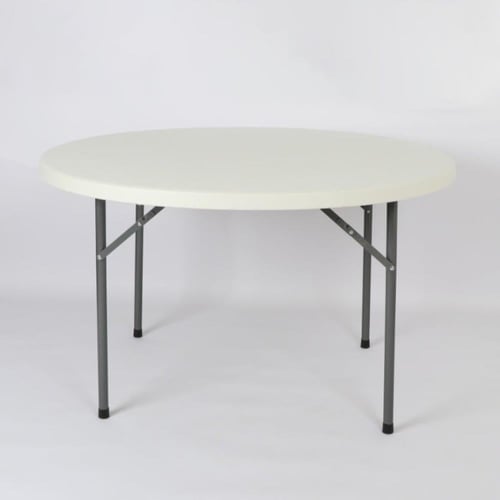 طاولة دائرية قابلة للطي بسطح متين وأرجل معدنية ثاب...