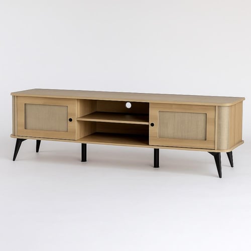 طاولة تلفاز 160 سم خشبي فاتح وبلمسات مستوحاة من ال...