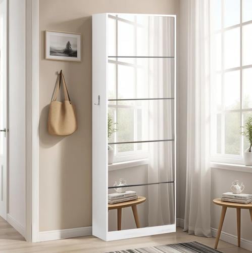 خزانة أحذية بمرآة أنيقة، توفر تخزين عملي ولمسة ديك...