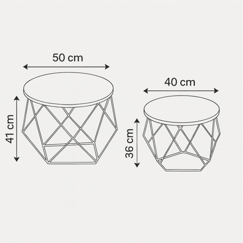 طقم طاولات قهوة وسط - سطح خشب - قواعد معدن شكل خما...