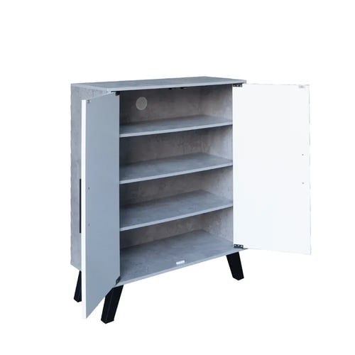 خزانة احذية خشب ماليزي 4 دور بابين - رمادي وأبيض