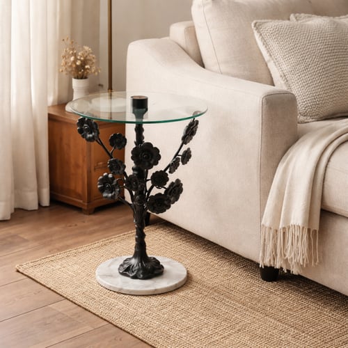 طاولة جانبية فنية بتصميم فريد مستوحى من الطبيعة، ت...