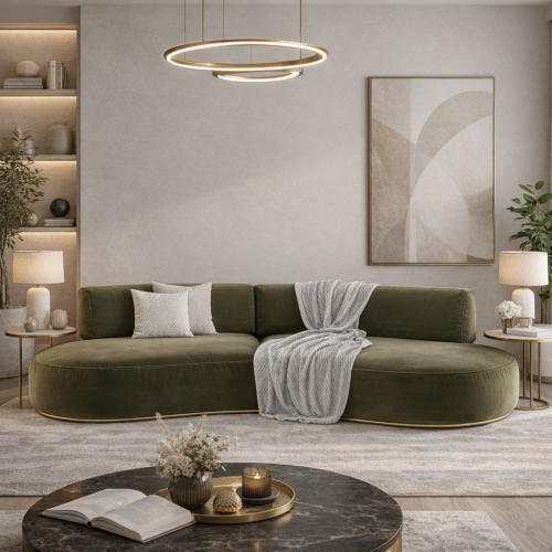 رويال | كنبة استرخاء مخملية فاخرة – لون زيتوني – خ...