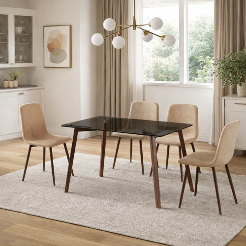 طقم طاولة طعام بتصميم عصري يجمع بين سطح زجاجي أسود...