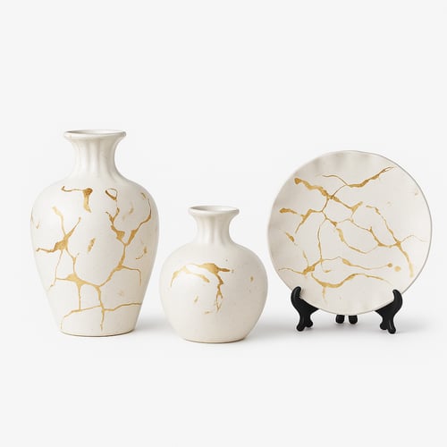 طقم ديكور سيراميك بلمسات ذهبية