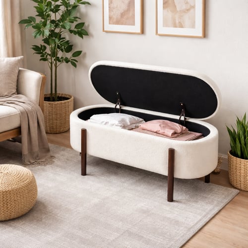 بنش أنيق بتصميم ناعم ومنحنيات هادئة، بتنجيد فاتح ي...