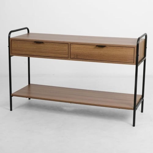 كونسول بتصميم صناعي أنيق يجمع بين الخشب الطبيعي وا...