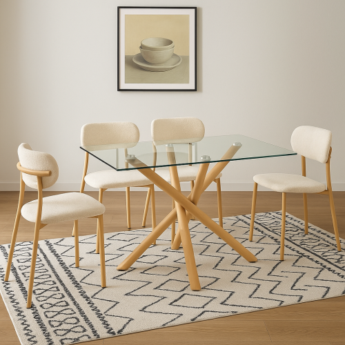 طقم طعام 4 كراسي بتصميم عصري، طاولة زجاجية وقاعدة...