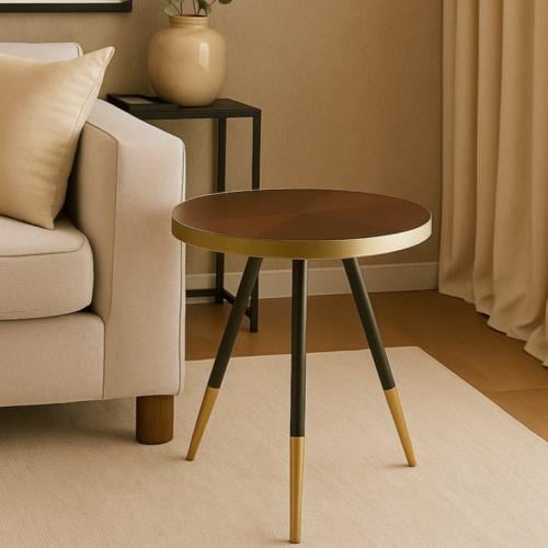 طاولة خدمة - قواعد حديدية - سطح خشبي - حواف ذهبية