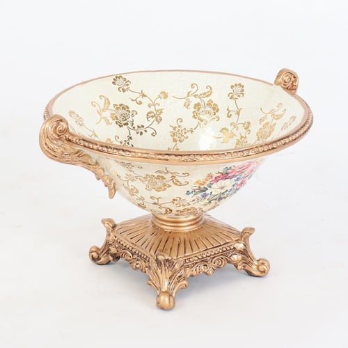 وعاء ديكوري فاخر بتصميم كلاسيكي مزخرف ولمسات ذهبية...